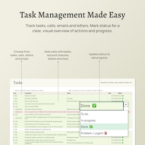 After Death Spreadsheet to help executors get probate. Easy to use template for families after bereavement. Financial summary, estate accounts, assets, debts. Task tracker and guidance. Probate organiser and planner. Excel version.