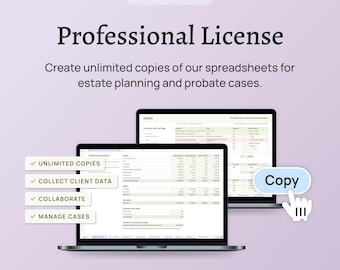 Professional License – Make unlimited copies of our spreadsheets for estate planning and probate cases