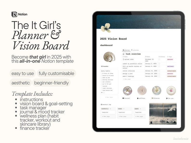 It Girl Vision Board & Planner 2025 Allinone Notion Template