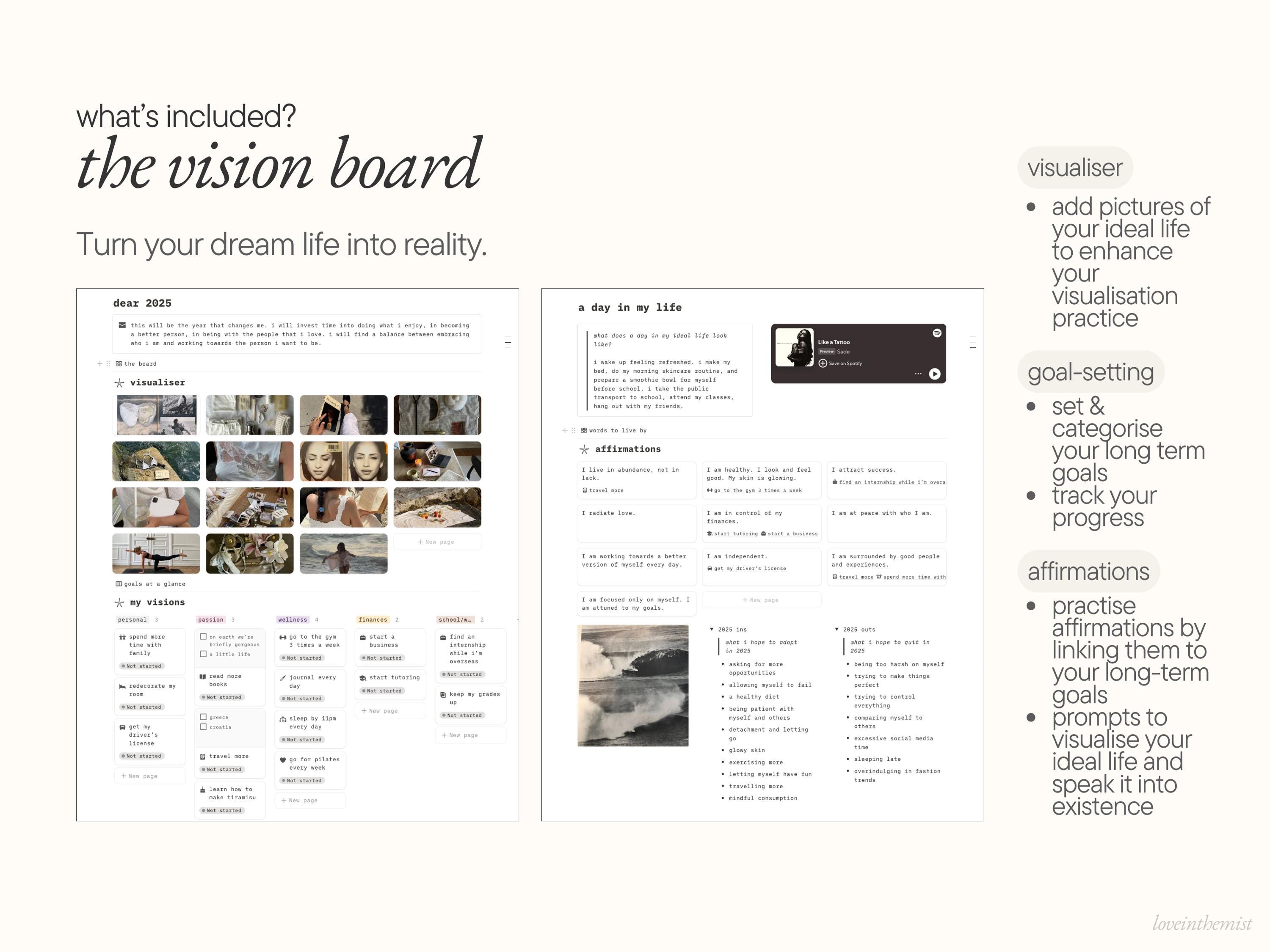 It Girl Vision Board & Planner 2026 | Notion Template (digital) - Etsy