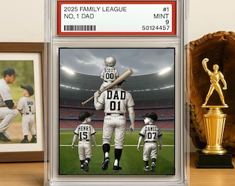 Baseball No. 1 Dad Grandpa Man & Kids Trading Card Style Personalized Acrylic Block Plaque Father&#39;s Day Gift for Baseball Dad, Husband Gift