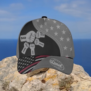 Fist Bump Daddy Grandpa, Personalized America Classic Cap, Father&#39;s Day Gift for Grandpa, for Dad, Hat For Husband, Dad And Kid Name Cap