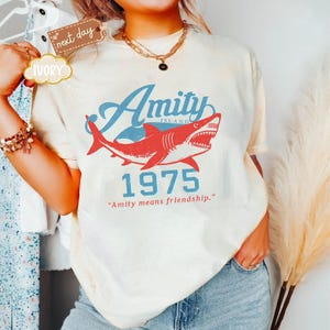 Camiseta de Isla Amity 1975, 50.º aniversario, camiseta de la película Tiburón, camiseta de la Semana del Tiburón, camiseta retro de suspenso playero, fan de la película de terror del Gran Tiburón Blanco