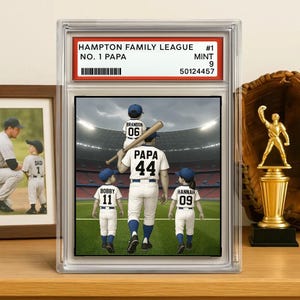 Targa in acrilico personalizzata in stile carta da collezione "No. 1 papà, nonno, uomo e bambini" per la festa del papà, regalo per papà e marito del baseball.