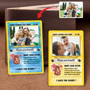 Cadeau fête des pères, carte Pokémon photo personnalisée, carte Pokémon fête des pères, cadeaux pour papa, meilleure carte portefeuille pour papa de tous les temps, carte personnalisée pour papa