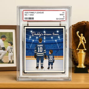 Hockey nr. 1 vader gepersonaliseerde ruilkaart acrylblok plaquette, gepersonaliseerd vaderdagcadeau van kind, sport vader aandenken, vader en kind decor