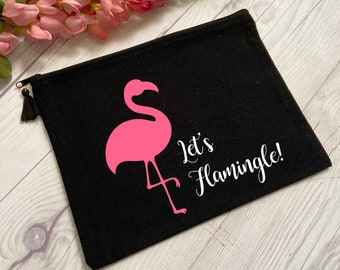 Let's Flamingle Cosmetic Bag - Bridesmaid - Bridal Shower Makeup Gift Bag - Bachelorette Party Cosmetic Bag - Custom Makeup Bag