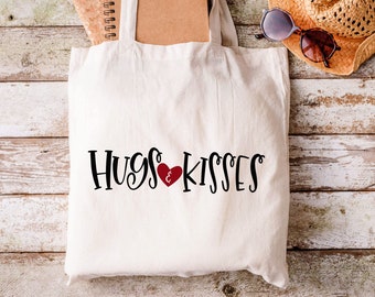 Hugs & Kisses Tote - Kindness Tote - Sweet Tote, Birthday Gift Tote - Summer Reusable Tote - Love Tote