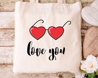 Love You Valentine Tote Bag, Bridal Shower Party Tote Bag, Valentine Tote Bag,  Wedding Tote Bag, Teacher Tote Bag