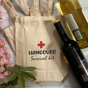 Hangover Survival Kit Two Bottles Tote Bag - Wine Tote Bag - Birthday Gift Tote Bag - Hosewarming Gift Tote - Anniversary Gift Tote Bag