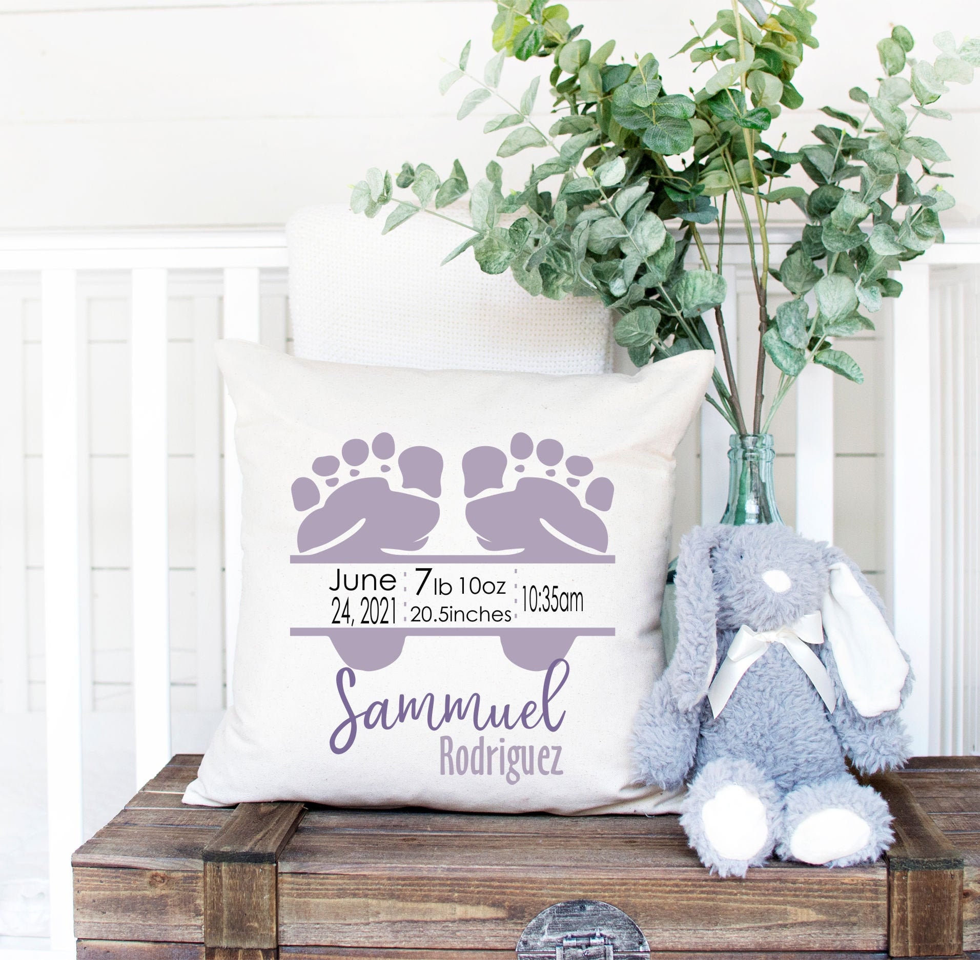 Baby Birth Announcement Pillow 18x18in Custom Linen Pillow Etsy UK