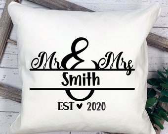 Mr & Mrs Throw Pillow - 18x18in Custom Linen Pillow - Housewarming Gift Pillow - Anniversary Gift - Includes Pillow Cover and Insert