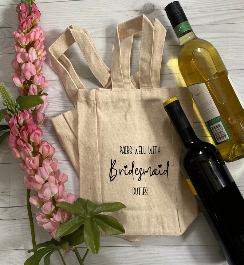 Pairs well with Bridesmaid Duties Wine Tote Bag Bridesmaid proposal wine bag Bridesmaid Gift Tote Bag Maid of Honor Wine Bottle Bags image 3