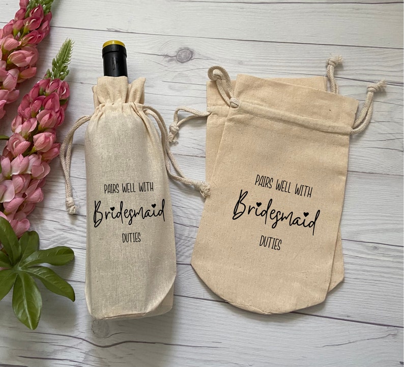 Pairs well with Bridesmaid Duties Wine Tote Bag Bridesmaid proposal wine bag Bridesmaid Gift Tote Bag Maid of Honor Wine Bottle Bags image 2