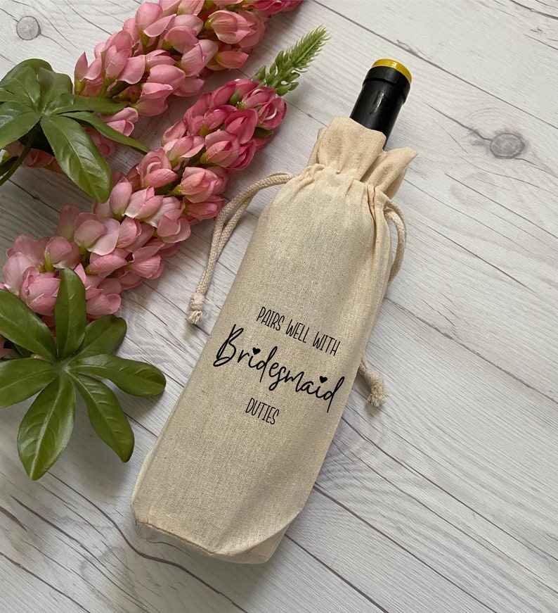 Pairs well with Bridesmaid Duties Wine Tote Bag Bridesmaid proposal wine bag Bridesmaid Gift Tote Bag Maid of Honor Wine Bottle Bags image 1