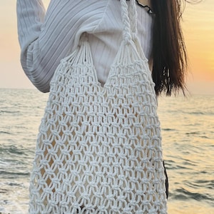 Bride Beach Bag, Hand Woven Macrame Tote Bag, Summer Shoulder Bag, Custom Bag for Bridesmaid, Boho Style Shopping Bag, Washable Grocery Bag