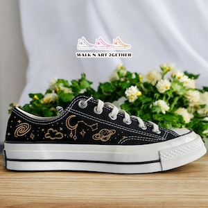 Universe Embroidery Converse, Custom Converse Low Tops Embroidery, Planets and Stars Embroidery Converse, Space Lovers Shoes,Hand Embroidery