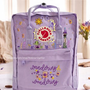 Hand Embroidered Kanken Backpack, Custom Princess Embroidered Fjallraven Kanken, Cartoon Lover Embroidery Shoulder Bag,Personalised Rucksack
