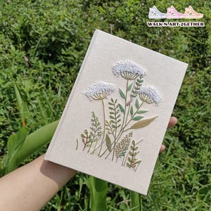 Dandelion Notebook, Custom Hand Embroidery, A5 Fabric Cover Journal, Hand Embroidered Flowers Notebook, Personalised Gift with Name and Date