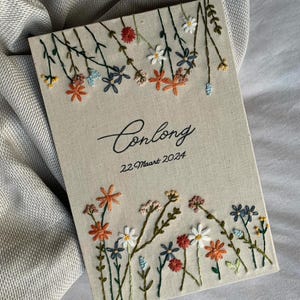 Flowers Embroidered Notebook, A5 Hard Cover Journal, Hand Embroidery Flowers Book, Floral Hand Embroidered Notebook, Custom Name Embroidered