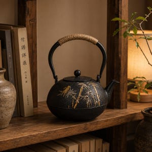 Conjunto de bule de chá japonês em ferro fundido com aquecedor, chaleira Tetsubin com padrão de bambu, bule para cerimônia do chá asiática de 1200ml, presente para amantes de chá.