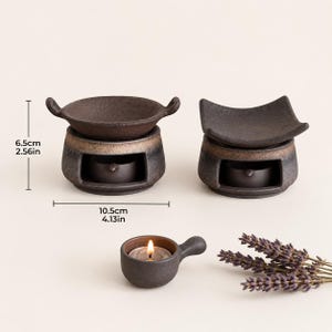 Handcrafted Japanese Ceramic Tea Leaf & Oil Diffuser, Brown Black Candle Warmer, Roast Style Aroma Burner, Relaxation Gift