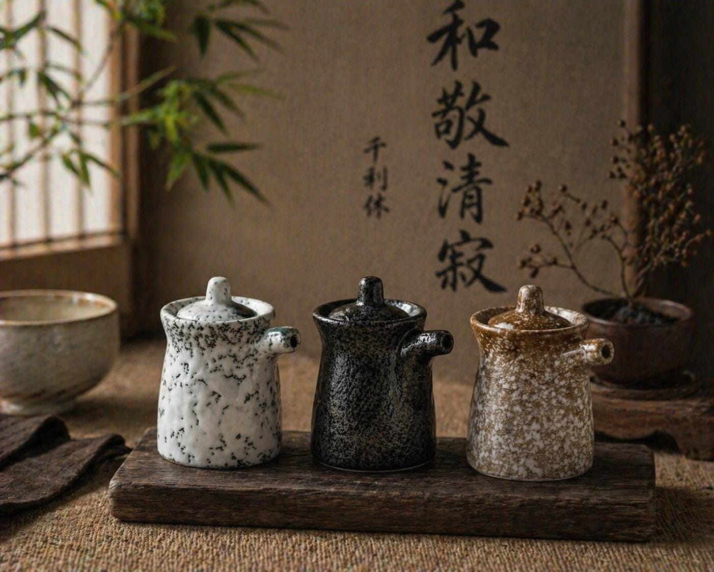 Japanese Ceramic Soy Sauce Dispenser, Wabi Sabi Stoneware Oil