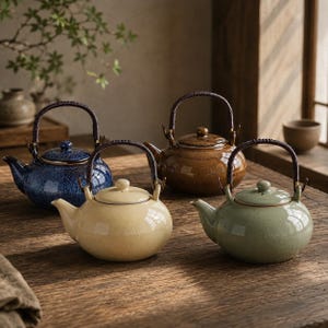 Hand Glazed Ceramic Teapot, 900ml Loose Leaf Tea Kettle with Rattan Handle, Japanese Style Infuser Teapot, Tea Lover Gift