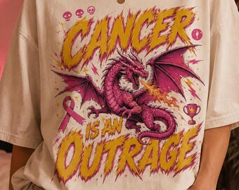 Cancer Is An Outrage Shirt, Pink Dragon Cancer Awareness Tee, Breast Cancer Fighter Shirt, Pink Ribbon Survivor Gift, Cancer Warrior Tee