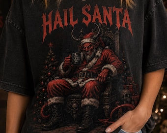 Hail Santa Satan Christmas Shirt, Funny Dark Christmas Sweatshirt, Gothic Santa Claus Tee, Krampus Holiday Shirt, Alternative Xmas Gift