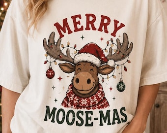 Merry Moose-Mas Shirt, Funny Moose Christmas Tee, Cute Holiday Animal Shirt, Moose Lover Xmas Gift, Festive Winter Graphic Tee