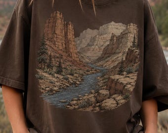 Vintage Canyon River T-Shirt, Retro National Park Mountain Wilderness Nature Tee