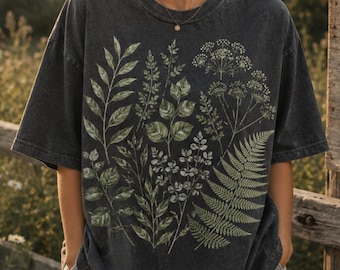 Botanical Ferns Graphic T-Shirt, Vintage 90s Cotton Tee, Cottagecore Dark Academia Unisex Shirt
