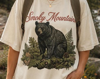 Smoky Mountains Bear shirt, Vintage Black Bear Graphic Crewneck, Forest Nature Shirt