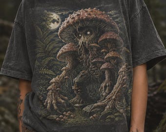 Vintage Mushroom Monster Graphic Tee, Gothic Horror Dark Forest Cottagecore Shirt