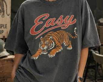 Easy Tiger Graphic T-Shirt, Vintage 90s Retro Cotton Tee, Indie Boho Unisex Shirt