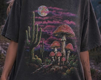 Vintage Mushroom Graphic Tee, Retro Desert Cactus Moon Cottagecore Nature Shirt