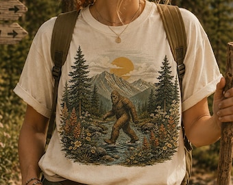 Bigfoot Wildflower Mountain Shirt, Vintage Nature Sasquatch Graphic Tee
