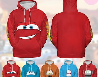 Disney Cars All-over Print Shirt, Lightning McQueen Mater Sally Doc Hudson Family Group Kid Youth Adult Sweatshirt Hoodie, Cars Birthday Tee