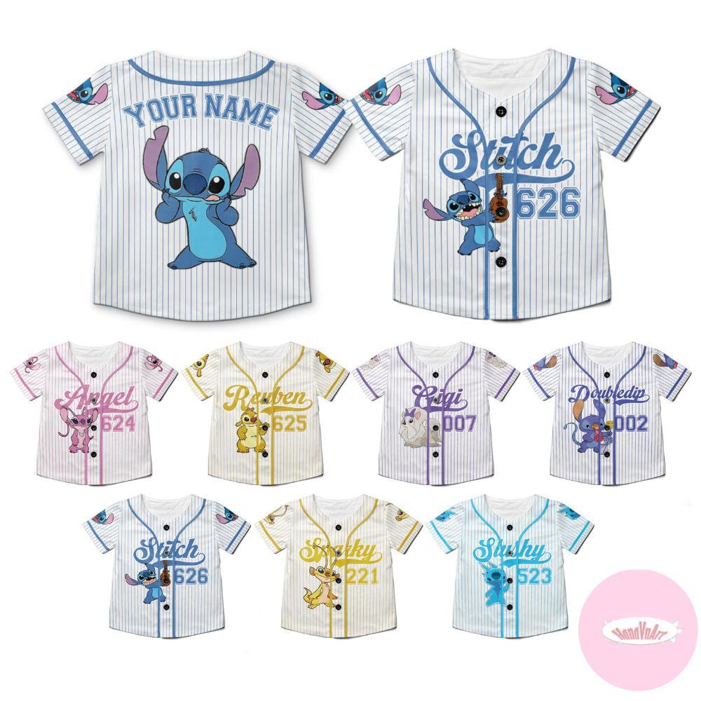Personalized Disney Lilo & Stitch Experiments Baseball Jersey, Stitch Angel Kids Youth Adult Baseball Team, Stitch Family Group Matching Tee