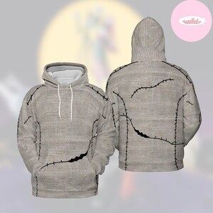 May include: A light gray hoodie with a textured fabric design. The hoodie features black stitching details and a front pocket. The hood has a white lining and white drawstrings. The back of the hoodie also has black stitching.