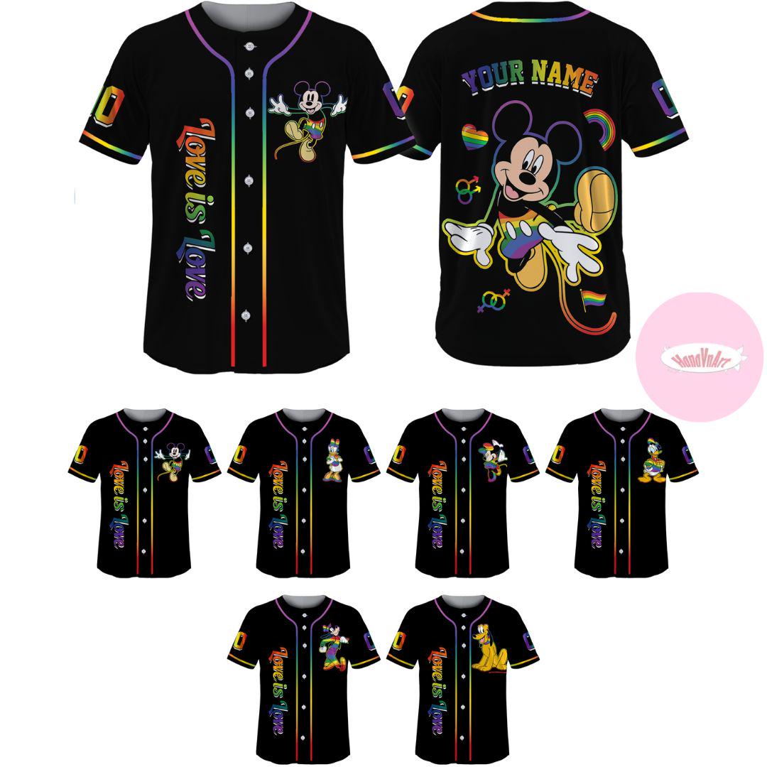 Discover Personalized Mickey and Friends LGBT Disney Pride Month Baseball Jersey, Gay Lesbian Support Kids Youth Adult Baseball Team, Human Rights