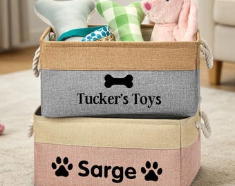 Personalisierter Hundespielzeugkorb, Hundespielzeugspeicher, benutzerdefinierter Haustiernamenkorb, Haustierspielzeugbox, Haustierspielzeugkorb, neue Katzenhundgeschenk,Welpengeschenk, Spielzeugorganisator