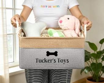 Cesta de juguetes personalizada para perros, almacenamiento de juguetes para perros, cesta con nombre personalizado para mascotas, caja de juguetes para mascotas, cesta de juguetes para mascotas, regalo para perros y gatos, regalo para cachorros, organizador de juguetes