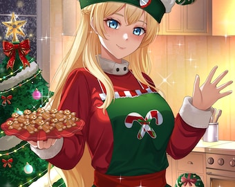 Comisión personalizada de personaje YCH navideño, arte digital de anime para regalo