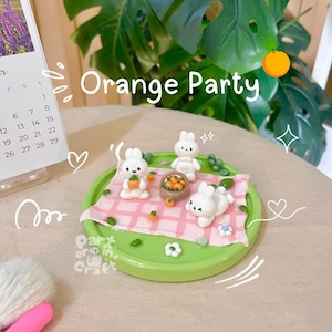 Orange Party Cute Trinket Tray | Handmade Clay Trinkets dish | Air Dry Clay Jewelry Storage | Ring Tray