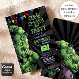 Printable boy birthday invitation, Superhero birthday invite, Incredible Hulk editable invitation, Avengers Birthday Party