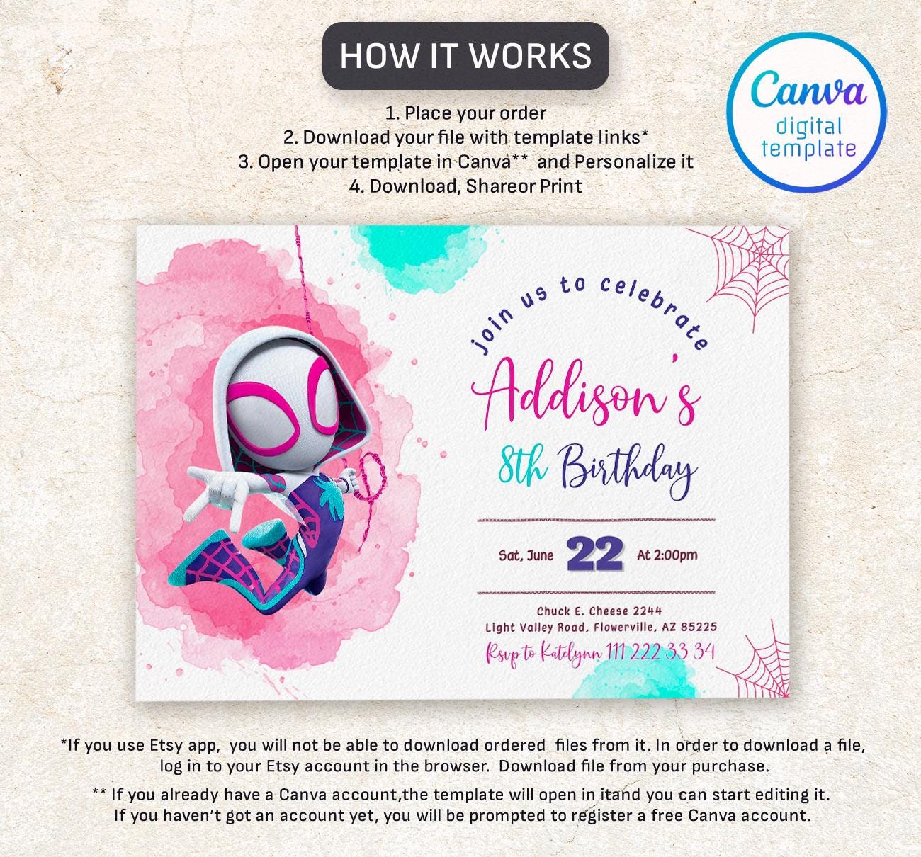 Gwen Birthday Invitation, Spider-verse Girl Birthday Invite, Editable ...