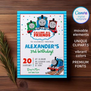 Printable Thomas train Birthday Invitation, editable Thomas party Invite, Birthday Boy, 1st first bday, 2nd second party Chugga Chugga Choo