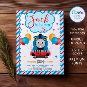 Druckbare Thomas Zug Geburtstagseinladung, editierbare Thomas Party Einladen, Geburtstagskind, Geburtstagskind, Chugga Chugga Choo